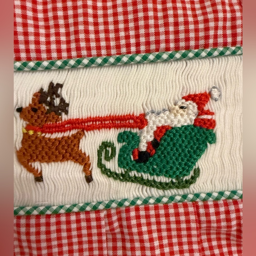 ANN+ REEVES Red Gingham Baby Romper with Christmas Embroidery Newborn NWOT - Picture 3 of 6